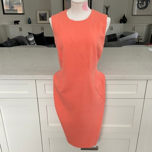 Boss Hugo Boss Sleeveless Round Neck Lined Midi Sheath Dress Peach Sz 6 - Picture 10 of 10